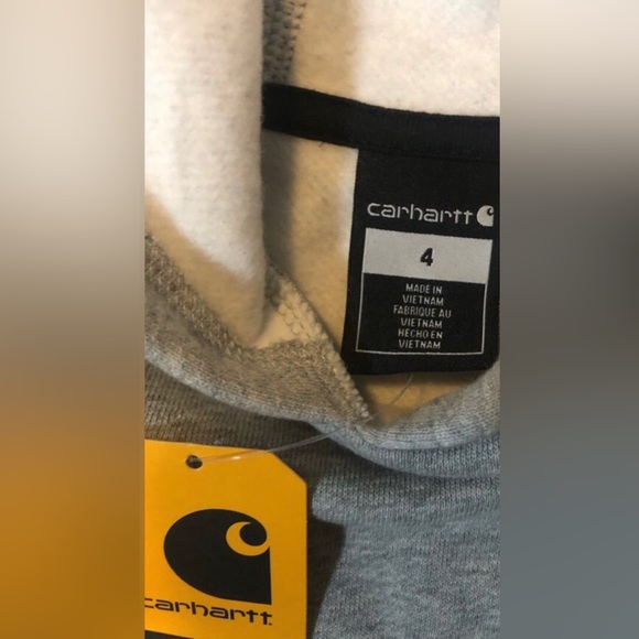 NWT Carhartt Boys Fleece Spell Out Logo Hoodie Sweatshirt size 4 Gray Skater Y2k - Picture 6 of 6
